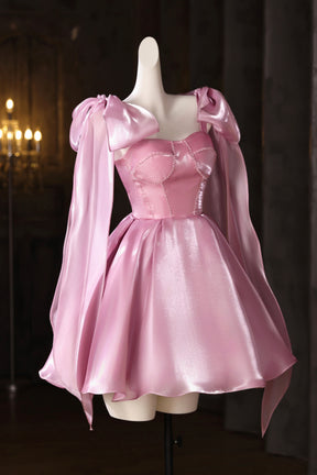 Pink Tulle Knee Length Party Dress, A-Line Corset Homecoming Dress