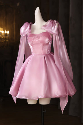 Pink Tulle Knee Length Party Dress, A-Line Corset Homecoming Dress