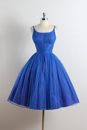Scoop Neckline Royal Blue Party Dress, A-Line Spaghetti Strap Short Evening Dress