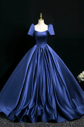 Blue Satin Floor Length Formal Dress, Elegant Off the Shoulder Evening Party Dress