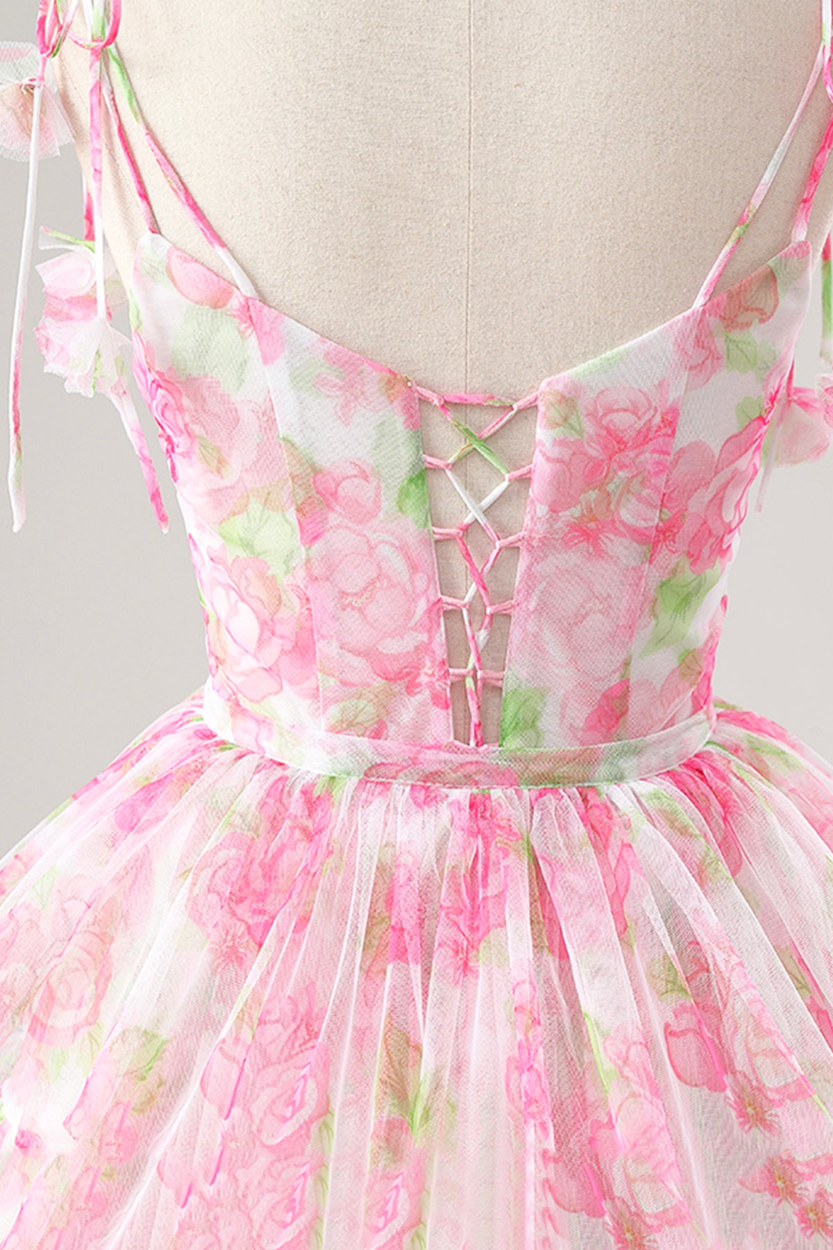 Pink Fairy Flower Patterns Long Prom Dress, Beautiful A-Line Evening Party Dress