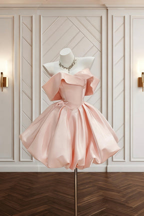 Pink Off-the-Shoulder Satin Party Dress, Lovely A-Line Homecoming Dress