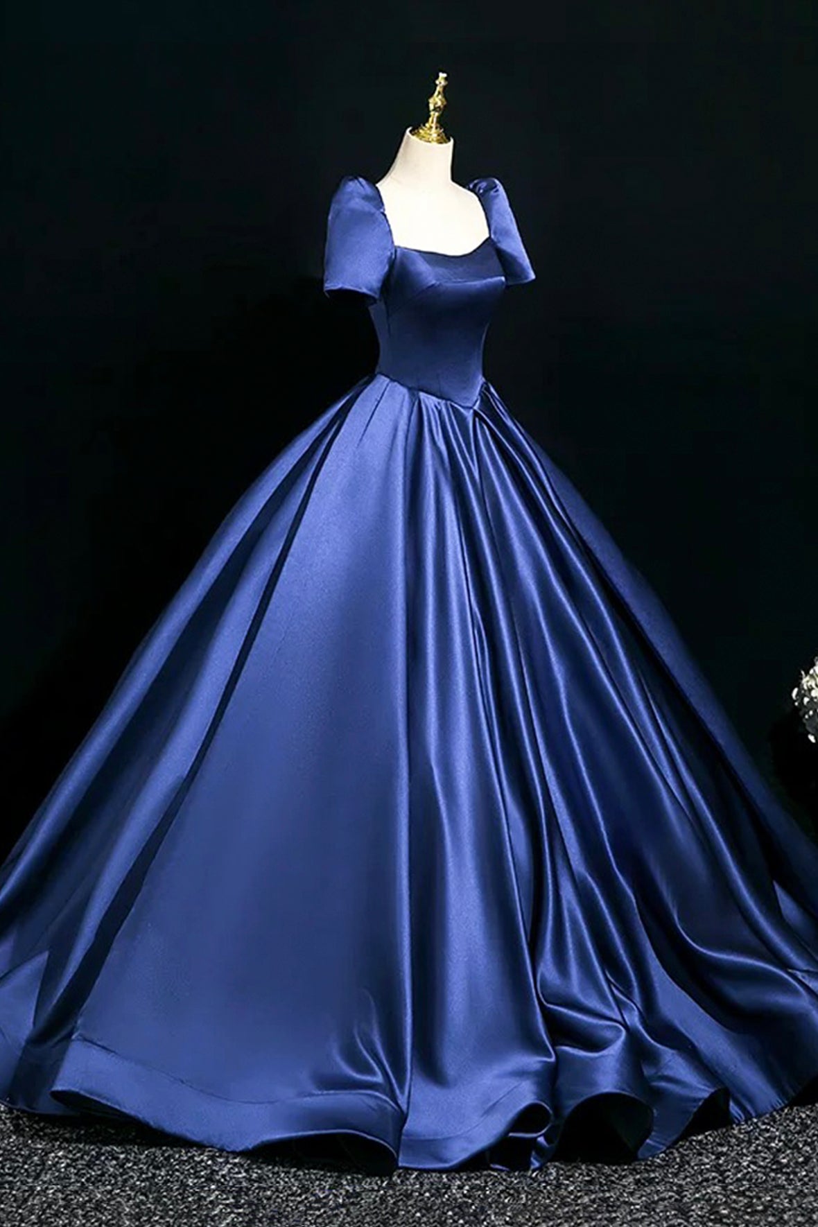 Blue Satin Floor Length Formal Dress, Elegant Off the Shoulder Evening