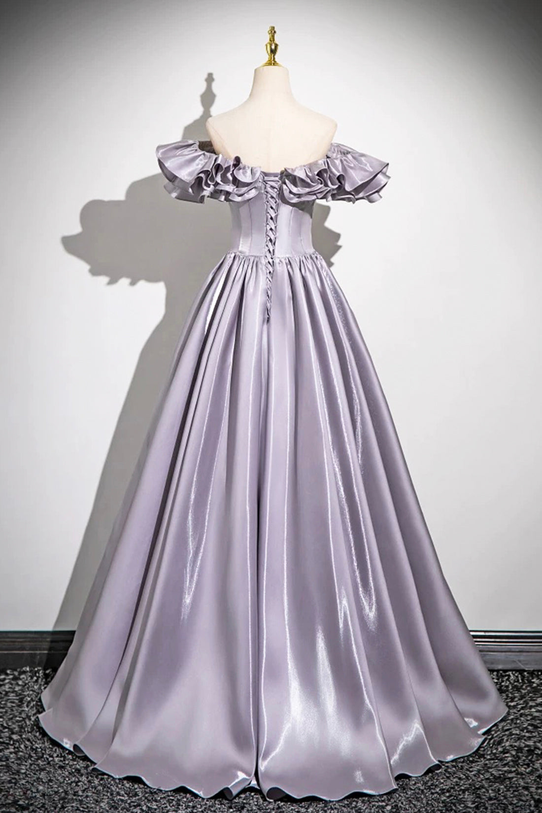 Lovely Satin Floor Length Prom Dress, Purple A-Line Off Shoulder Evening Dress