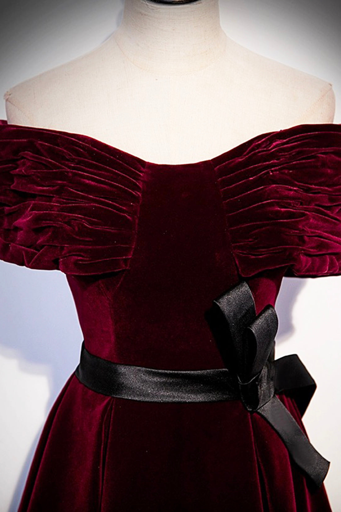 Burgundy Velvet Floor Length Prom Dress, Elegant Off the Shoulder Party Dress