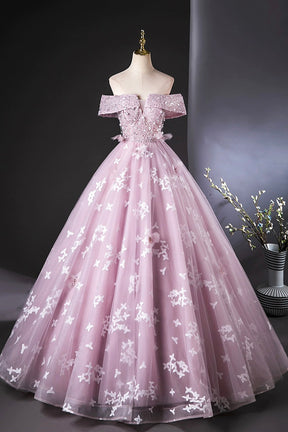 Purple Tulle Lace Long Formal Dress, Lovely A-Line Off the Shoulder Evening Party Dress