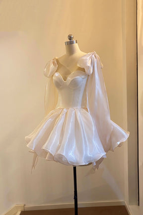 White Sweetheart Neck Tulle Short/Mini Party Dress, Lovely A-Line Evening Dress