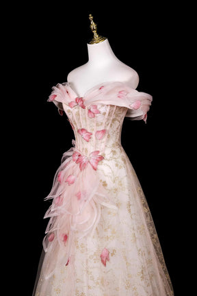 Champagne Off Shoulder Snowflake Tulle Prom Gown | Sparkling Evening Dress