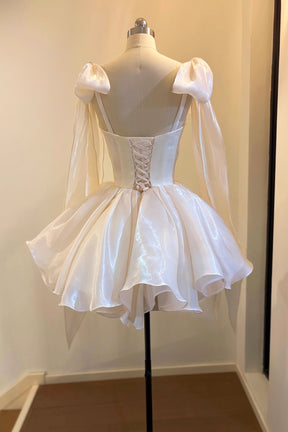 White Sweetheart Neck Tulle Short/Mini Party Dress, Lovely A-Line Evening Dress