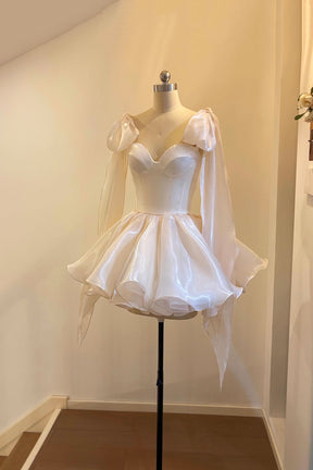 White Sweetheart Neck Tulle Short/Mini Party Dress, Lovely A-Line Evening Dress