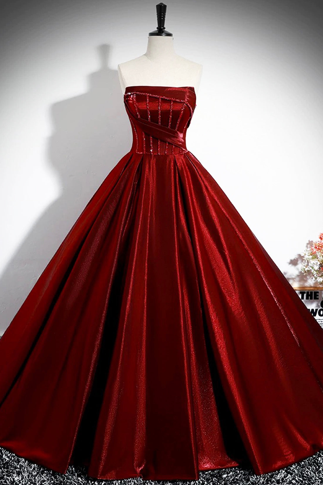 Burgundy Satin Floor Length Formal Gown, Elegant Off the Shoulder Party Dress