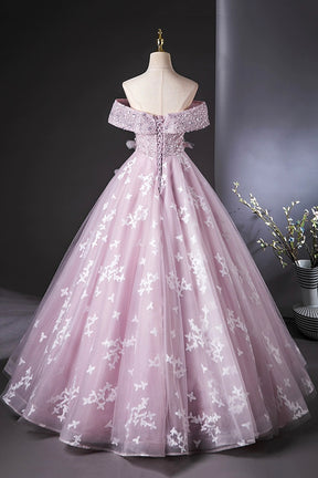 Purple Tulle Lace Long Formal Dress, Lovely A-Line Off the Shoulder Evening Party Dress