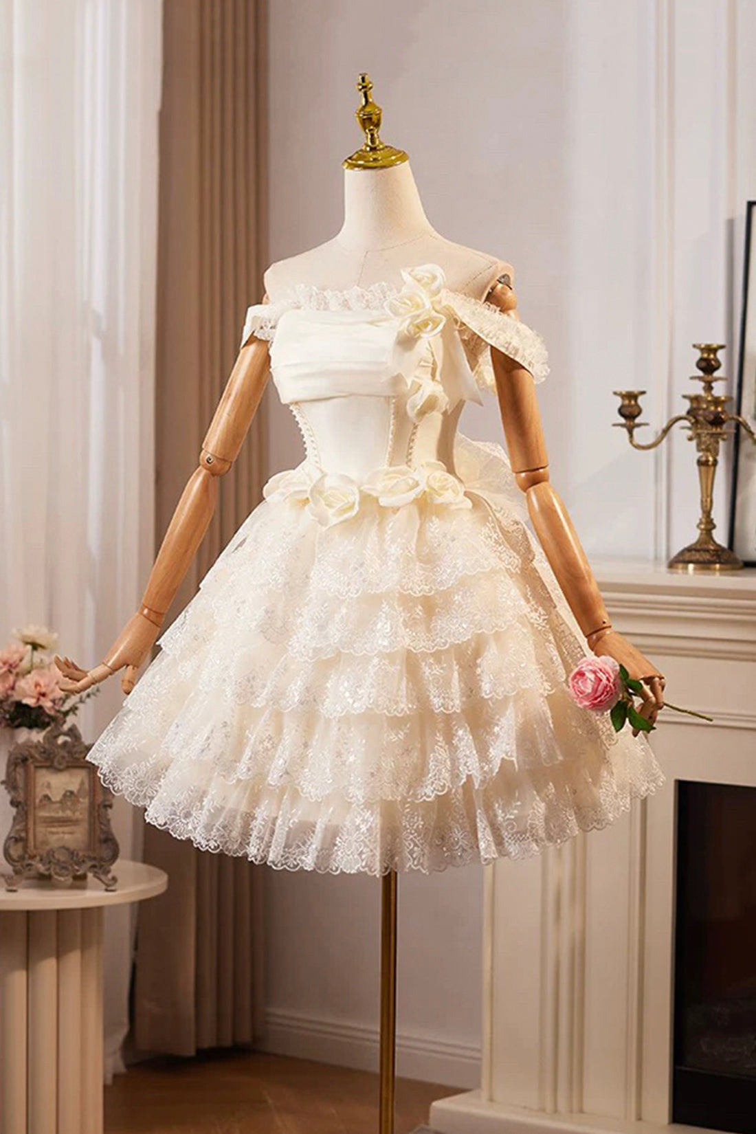 Champagne Tulle Lace Short Prom Dress Homecoming Dress, Lovely A-Line Party Dress