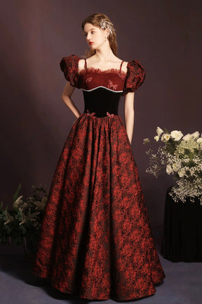 Burgundy Lace Butterfly Printing Prom Dress, Beautiful A-Line Party Dress