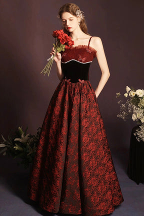 Burgundy Lace Butterfly Printing Prom Dress, Beautiful A-Line Party Dress