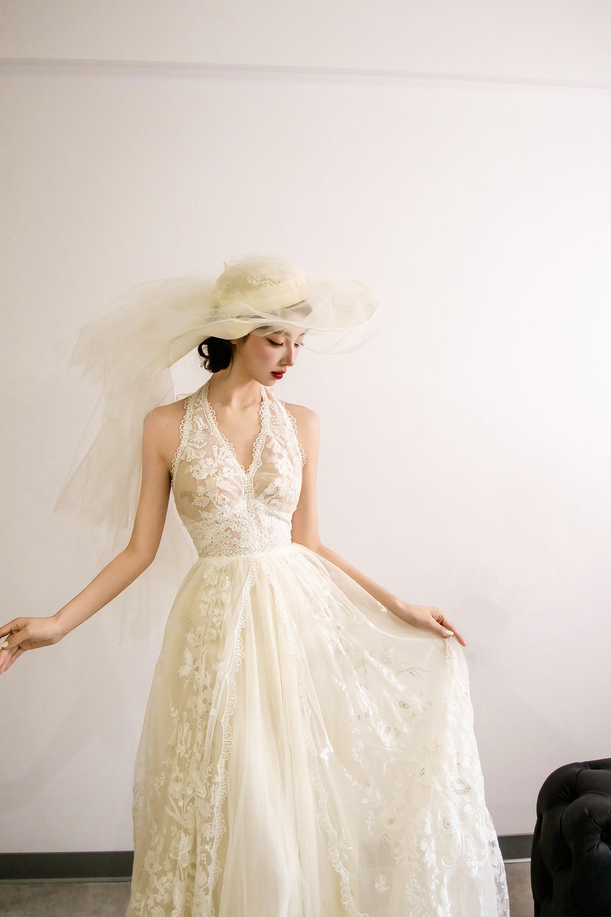 Elegant V-Neck Tulle Lace Long Prom Dress, Ivory A-Line Formal Evening Dress