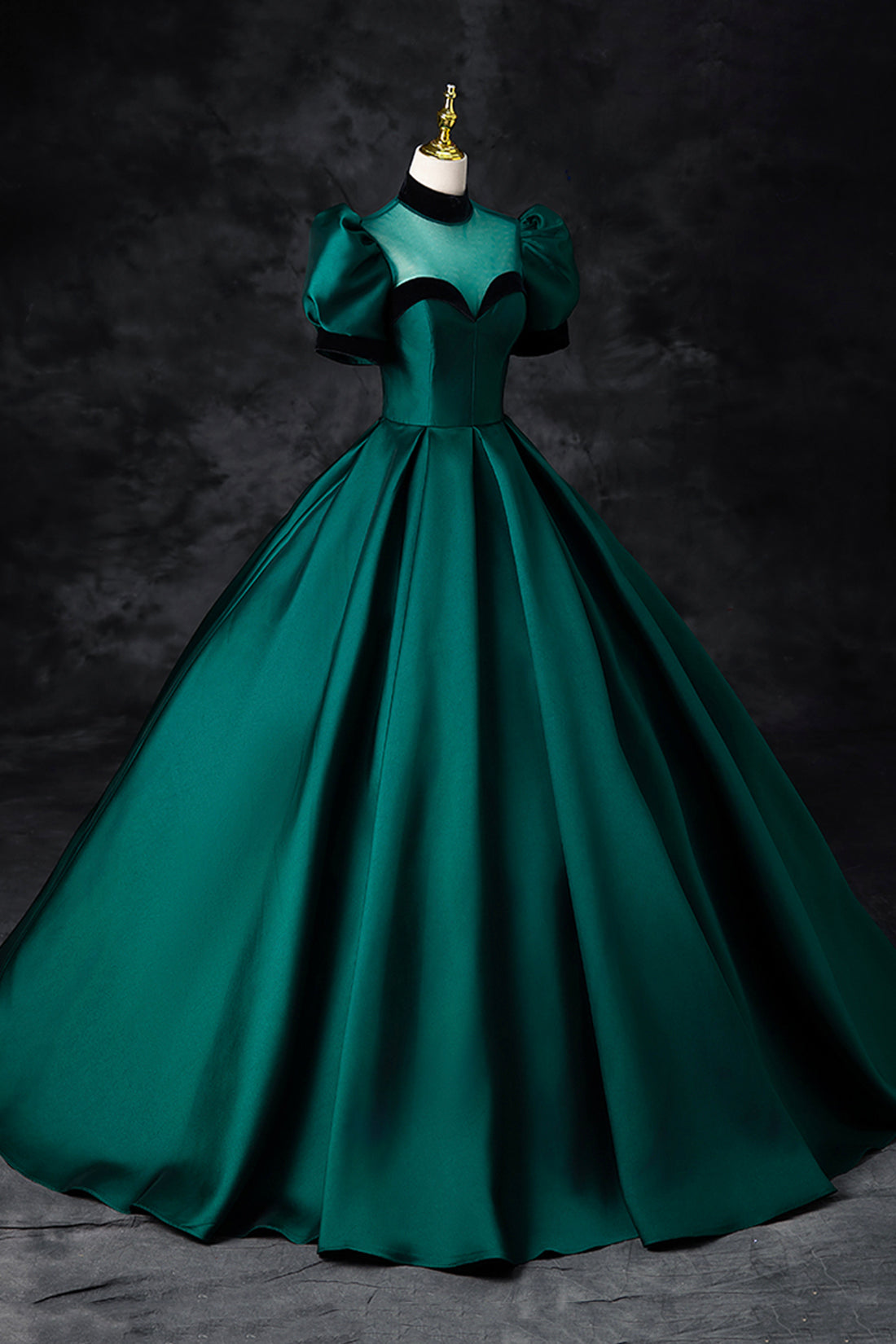 Green Satin Long Prom Dress, Elegant A-Line Short Sleeve Formal Evenin Green Satin Long Prom Dress, Elegant A-Line Short Sleeve Formal Evenin