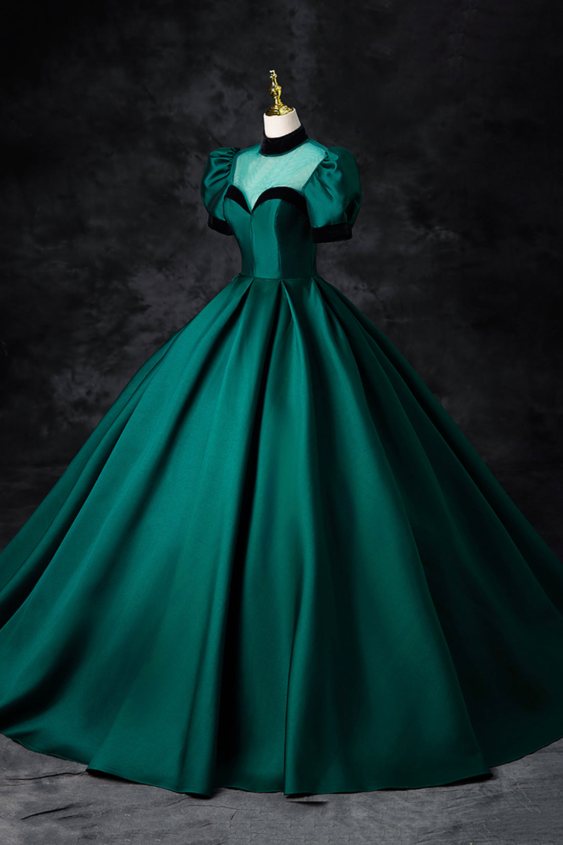 Green Satin Long Prom Dress, Elegant A-Line Short Sleeve Formal Evenin Green Satin Long Prom Dress, Elegant A-Line Short Sleeve Formal Evenin