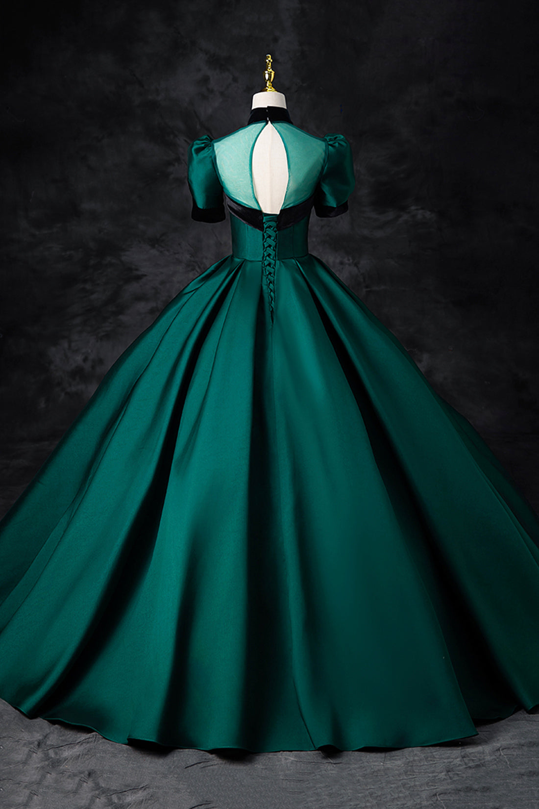Green Satin Long Prom Dress, Elegant A-Line Short Sleeve Formal Evening Dress