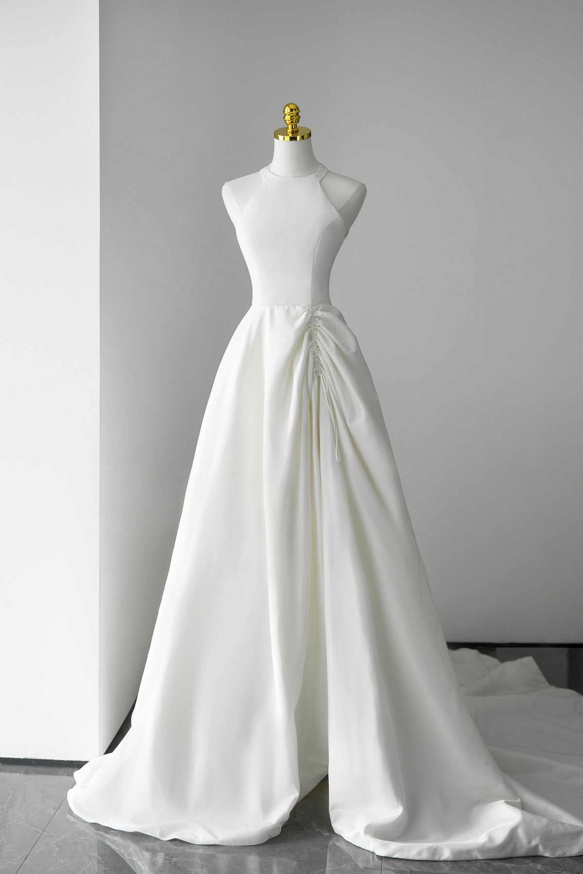 White A-Line Halter Backless Prom Dress, Simple White Evening Party Dress