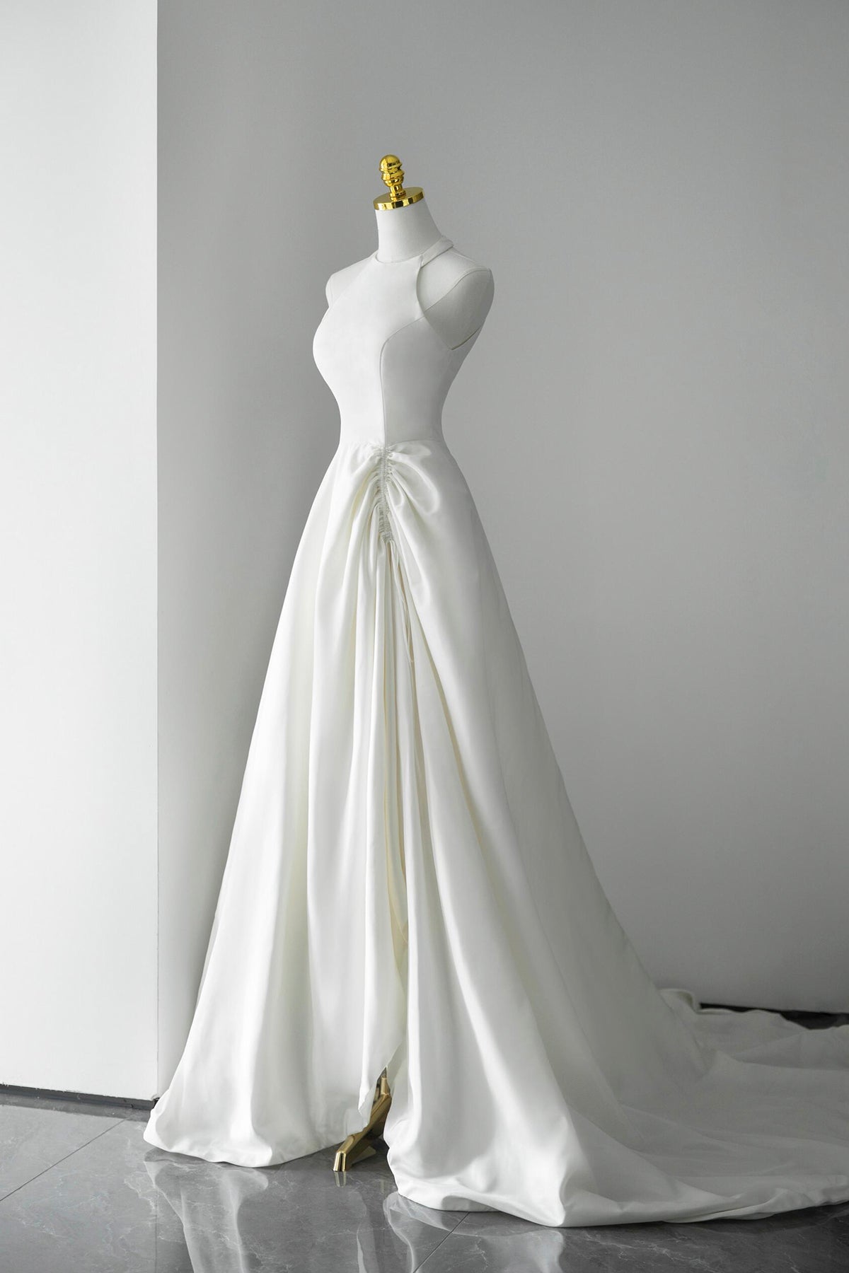 White A-Line Halter Backless Prom Dress, Simple White Evening Party Dress