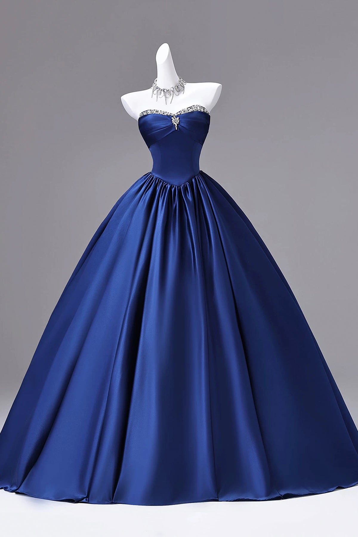 Blue Off Shoulder Satin Ball Gown Crystal Sweetheart Corset Formal Evening Dress