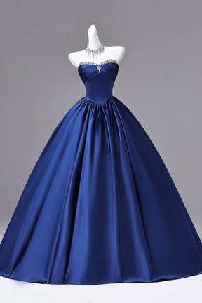 Blue Off Shoulder Satin Ball Gown Crystal Sweetheart Corset Formal Evening Dress