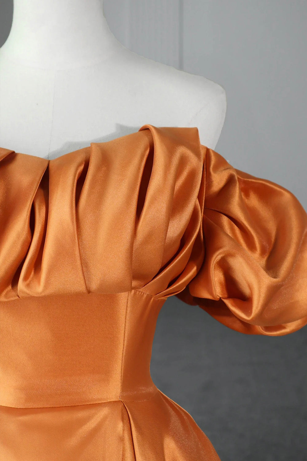 Vintage Off The Shoulder Orange Satin Organza A Line Birthday Outfits Formal Evening Gown SP667