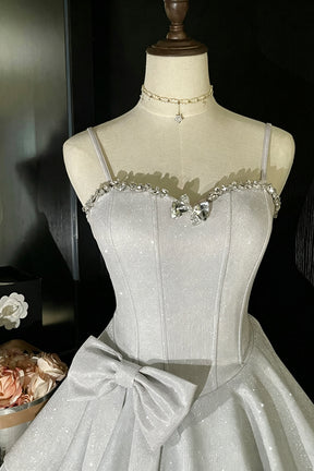 Sparkly Silver Glitter Mini Homecoming Dress Spaghetti Strap Sweetheart Corset Tutu Prom Gown