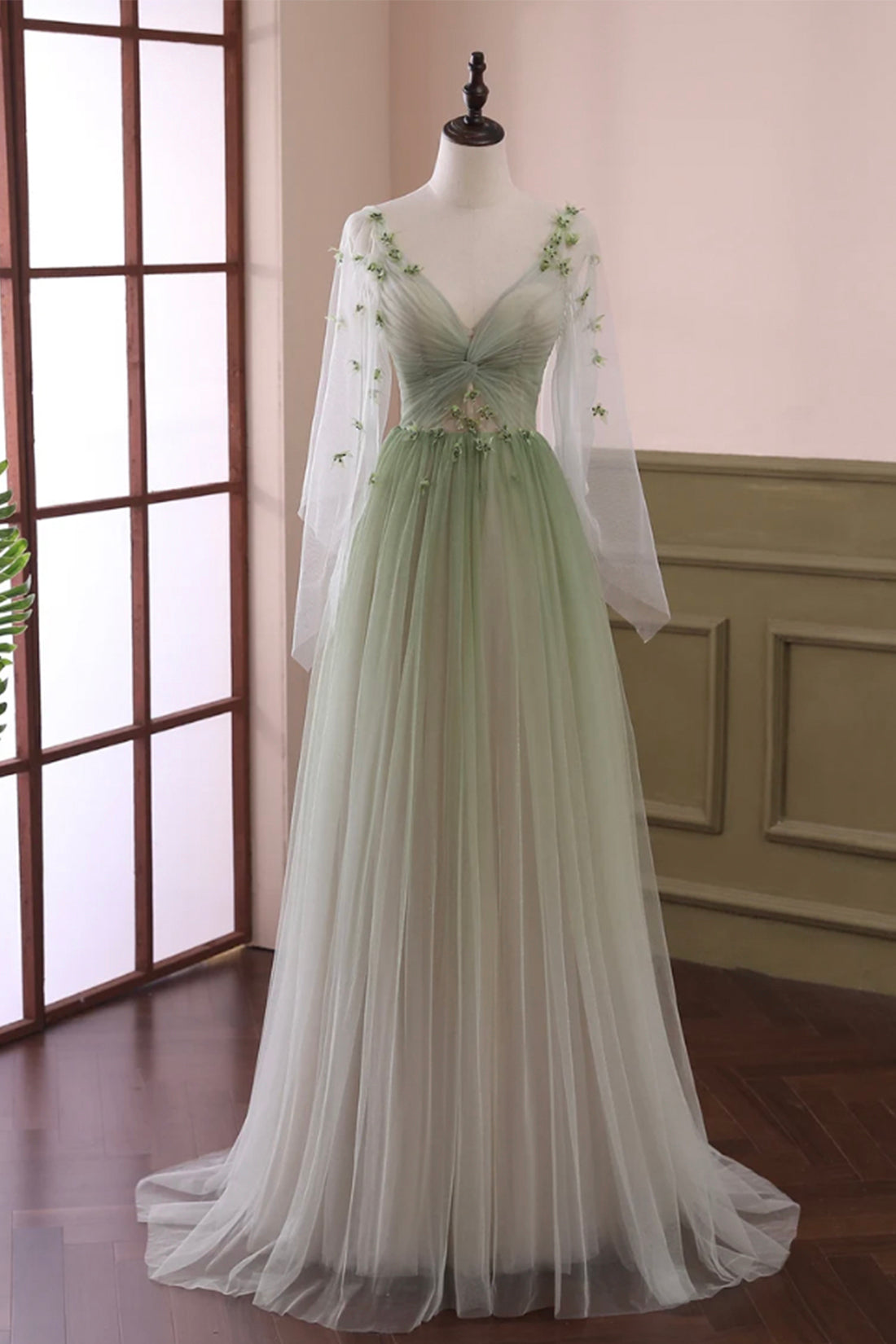 Beaded Extra Long Sleeve Prom Dress 20197 – vigocouture