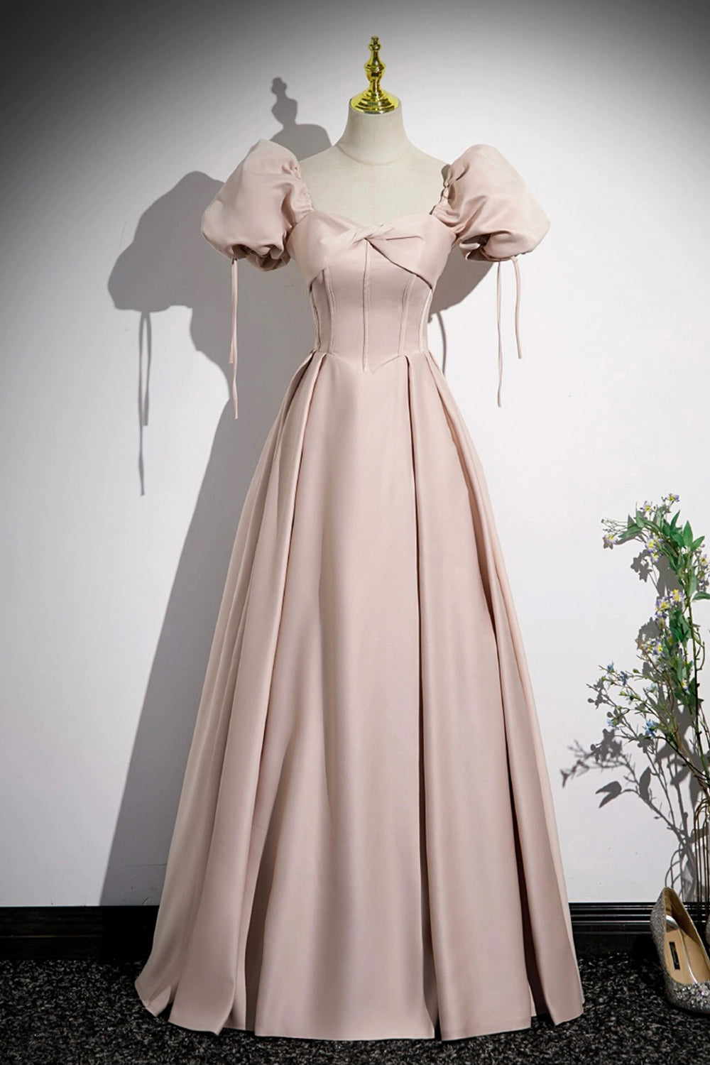 Pink Floral Print Satin Strapless Corset Prom Dress with High Slit