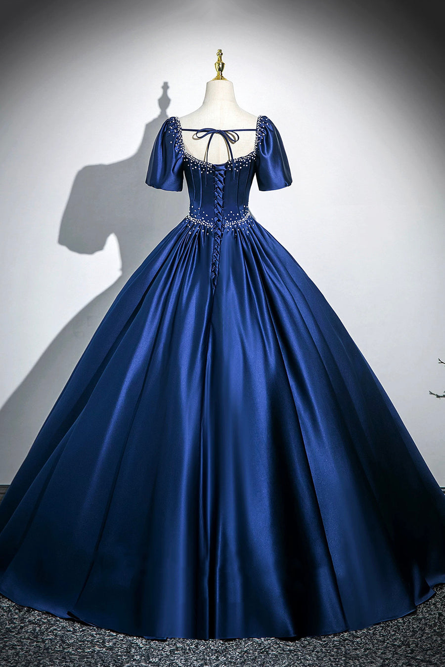 Amazing Long Blue Satin Rhinestones Prom Dress Designer Evening Dress