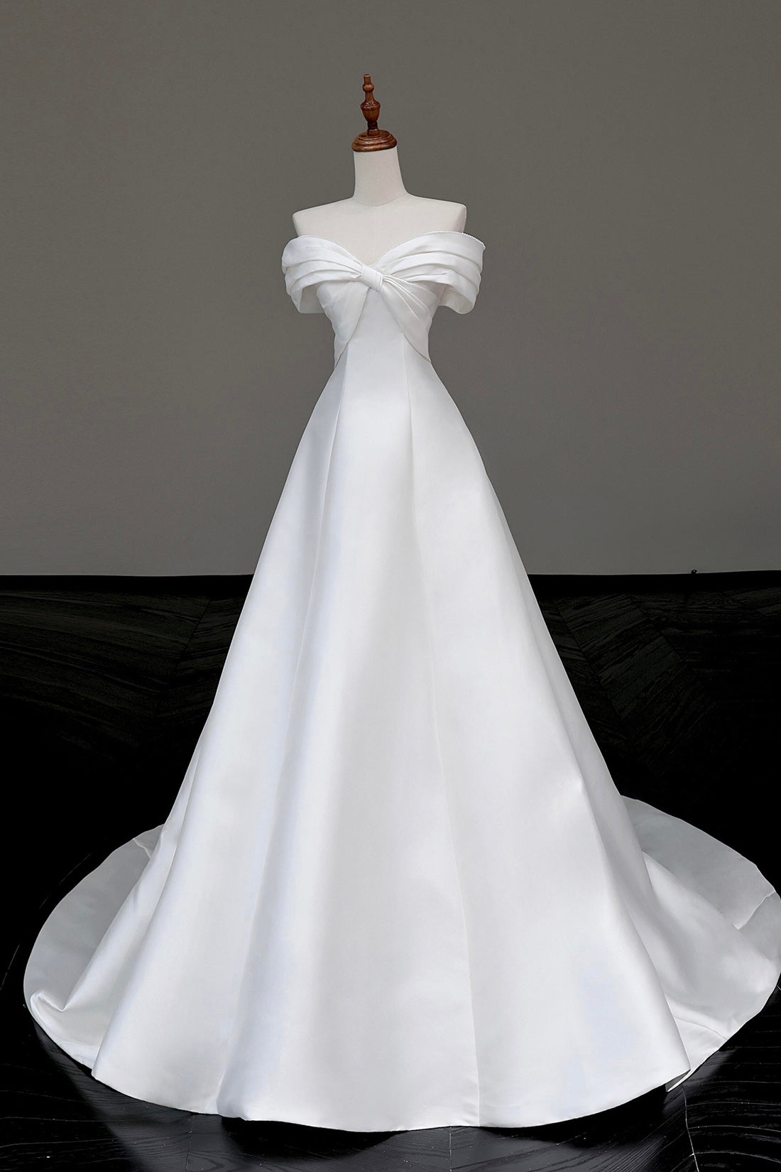 White Satin Long Prom Dress, Off the Shoulder A-Line Evening Party Dress