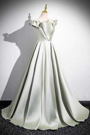 Light Green A-Line Satin Long Prom Dress, Simple Green Strapless Evening Dress