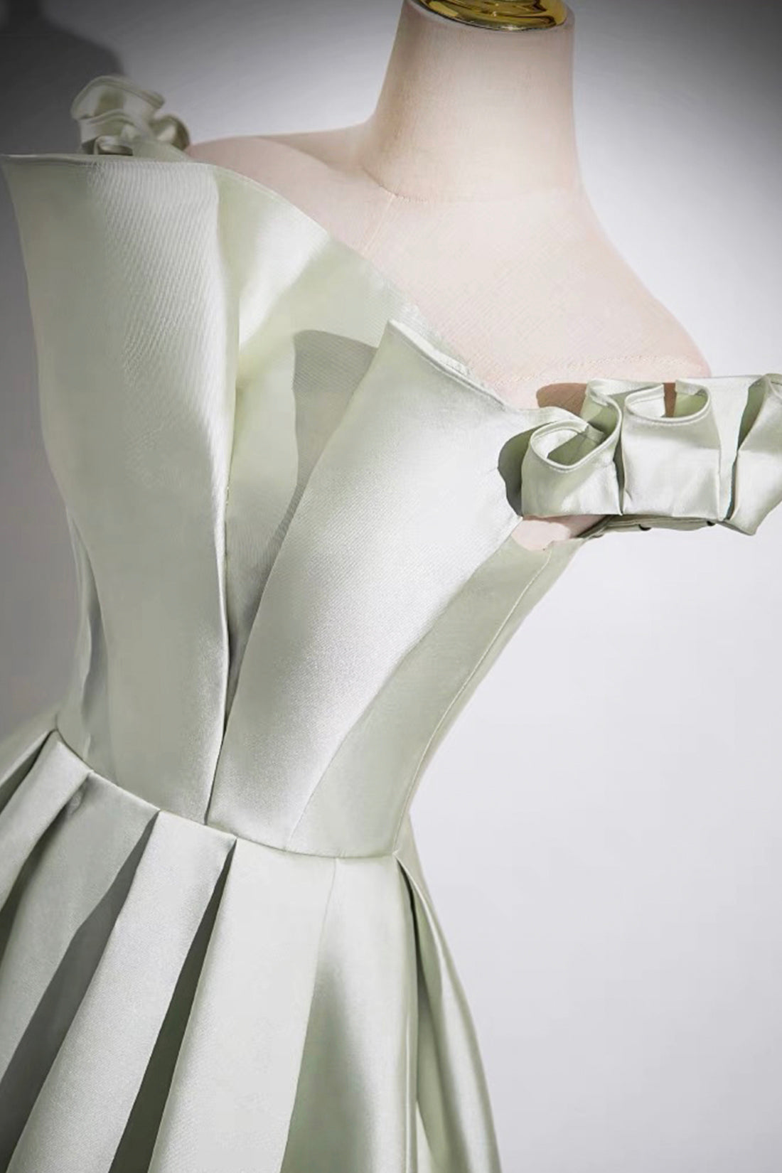 Light Green A-Line Satin Long Prom Dress, Simple Green Strapless Evening Dress