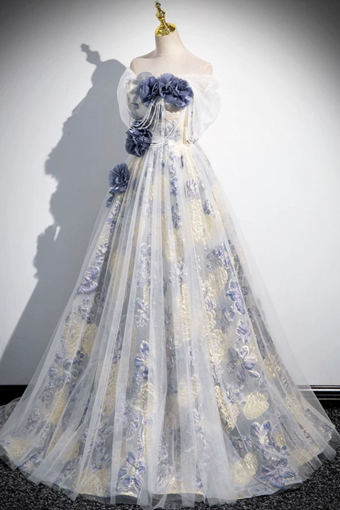 Elegant Tulle Floor Length Prom Dress, Off the Shoulder Evening Party Dress