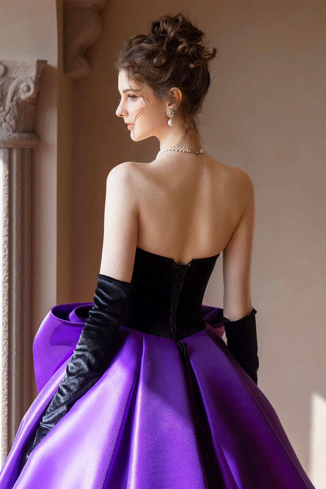 Black Velvet and Satin Long Formal Dress, Beautiful Strapless Evening Black Velvet and Satin Long Formal Dress, Beautiful Strapless Evening