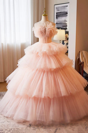 pink sweet 16 dress A Line Cheap Dresses Long Sleeve Pearls Sparkly Short Vintage Homecoming Dresses ARD3006 A chapel train adds a regal finish Pink Tulle Layers Ruffles Long