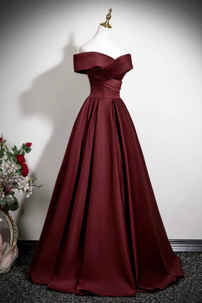 Burgundy Satin Long Prom Dress, Elegant A-Line Evening Party Dress
