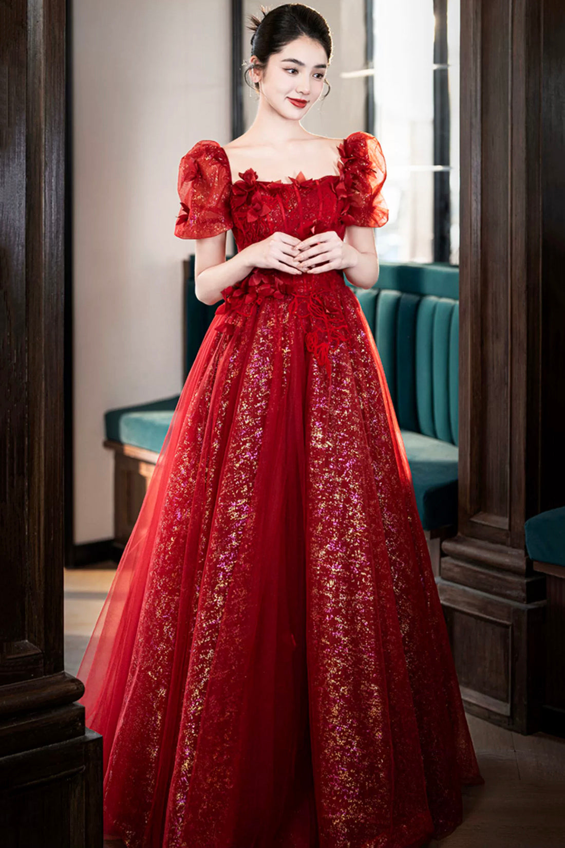 red short front long back prom dress Burgundy V Neck Tulle Lace Short Prom Dress, Bridesmaid Dress US 6 / Burgundy