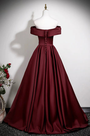 Burgundy Satin Long Prom Dress, Elegant A-Line Evening Party Dress