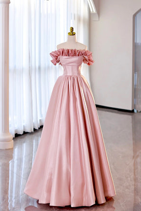 Burgundy Strapless Satin Long Prom Dress, A-Line Evening Party Dress