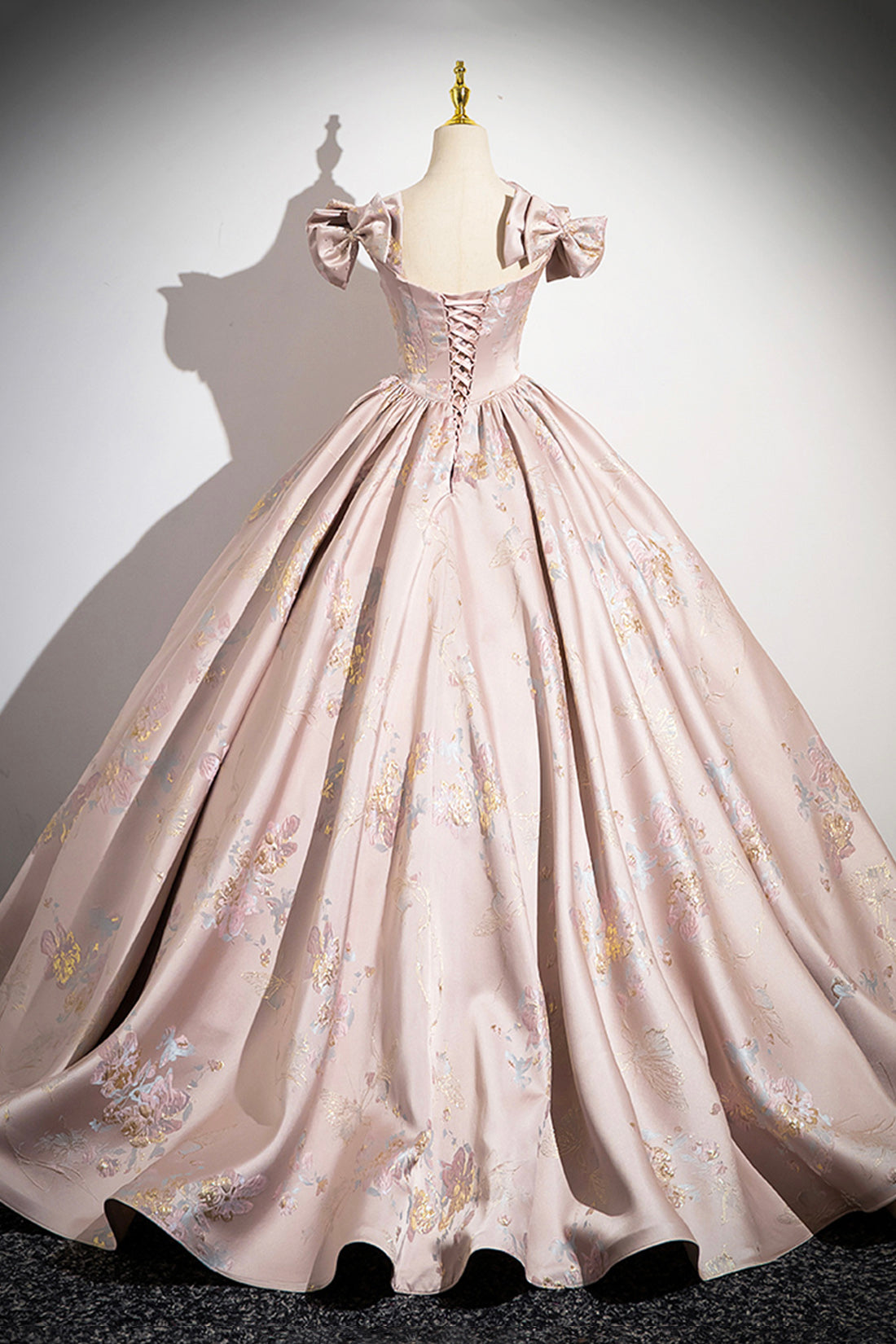 Pink Satin Lace Long Prom Dress, A-Line Scoop Neckline Formal Evening Dress