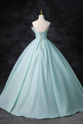 Blue Tulle Floor Length Party Dress, A-Line Strapless Formal Evening Dress