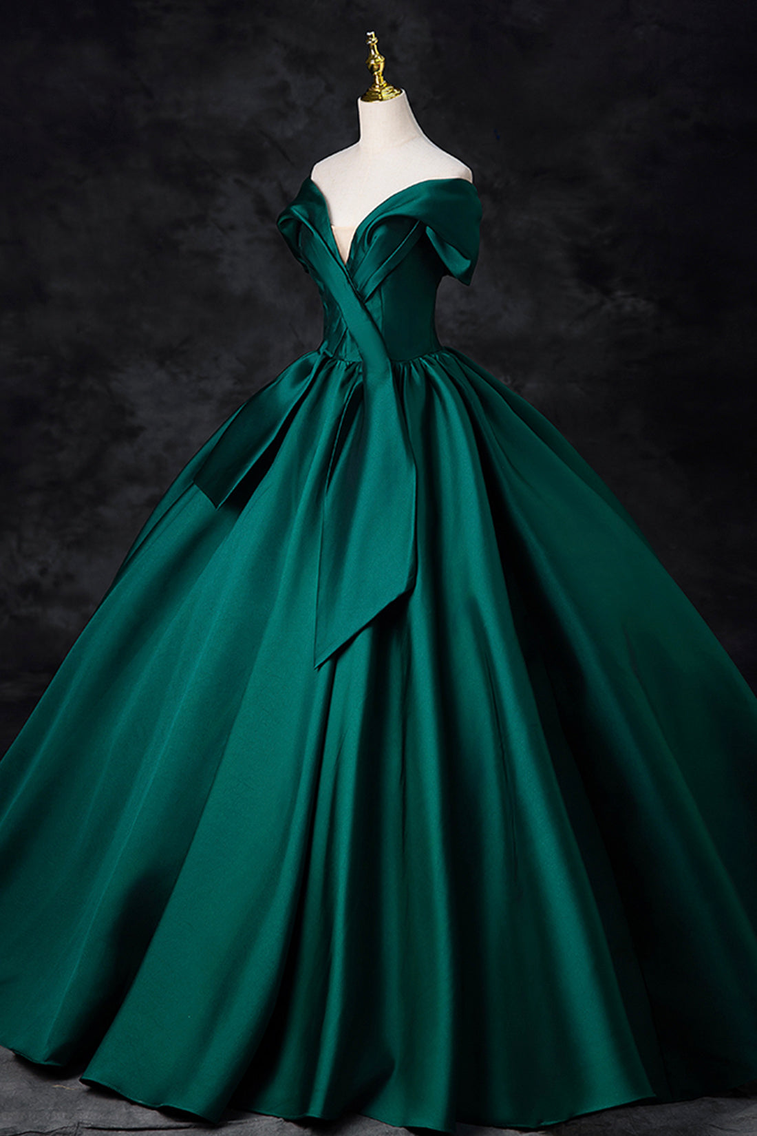 Green Satin Floor Length A-Line Formal Dress, Beautiful V-Neck Evening Party Dress