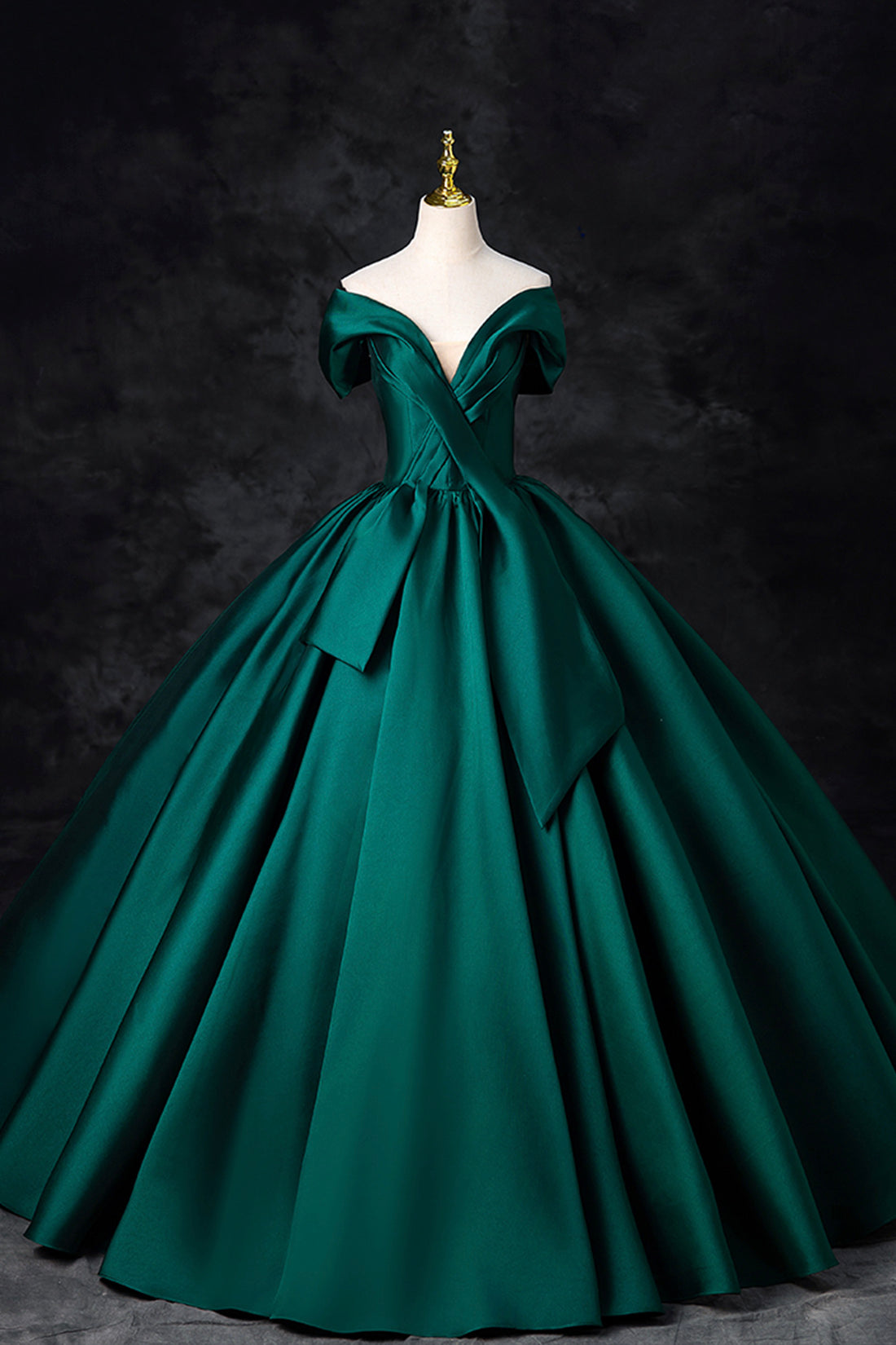 Green Satin Floor Length A-Line Formal Dress, Beautiful V-Neck Evening Party Dress
