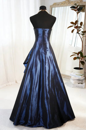 Luxury Royal Blue Satin Ball Gown Strapless Embellished Evening Formal Dress