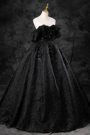 Black Tulle Lace Long Prom Dress, Black A-Line Off the Shoulder Evening Party Dress
