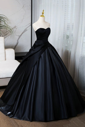 A-Line Black Floor Length Prom Dress, Black Strapless Formal Evening Dress