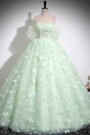 Green Tulle Floor Length Formal Dress, Lovely A-Line Off the Shoulder Evening Dress